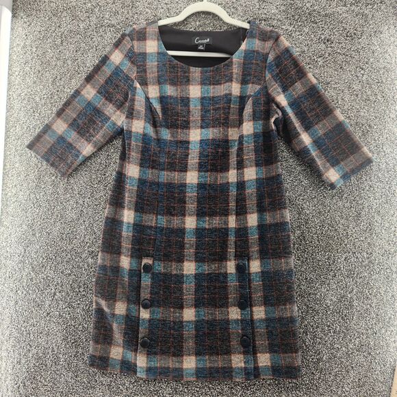 Connected Apparel 10P 10 Petite plaid fall 3/4 sleeve midi dress - Picture 1 of 8